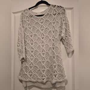 Chico's silver  Crochet Women's Blouse with lining. So classy